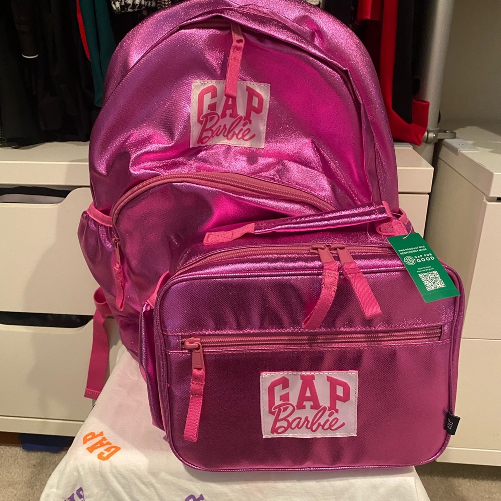 Gap Barbie Metallic Pink Backpack and Lunch Bag